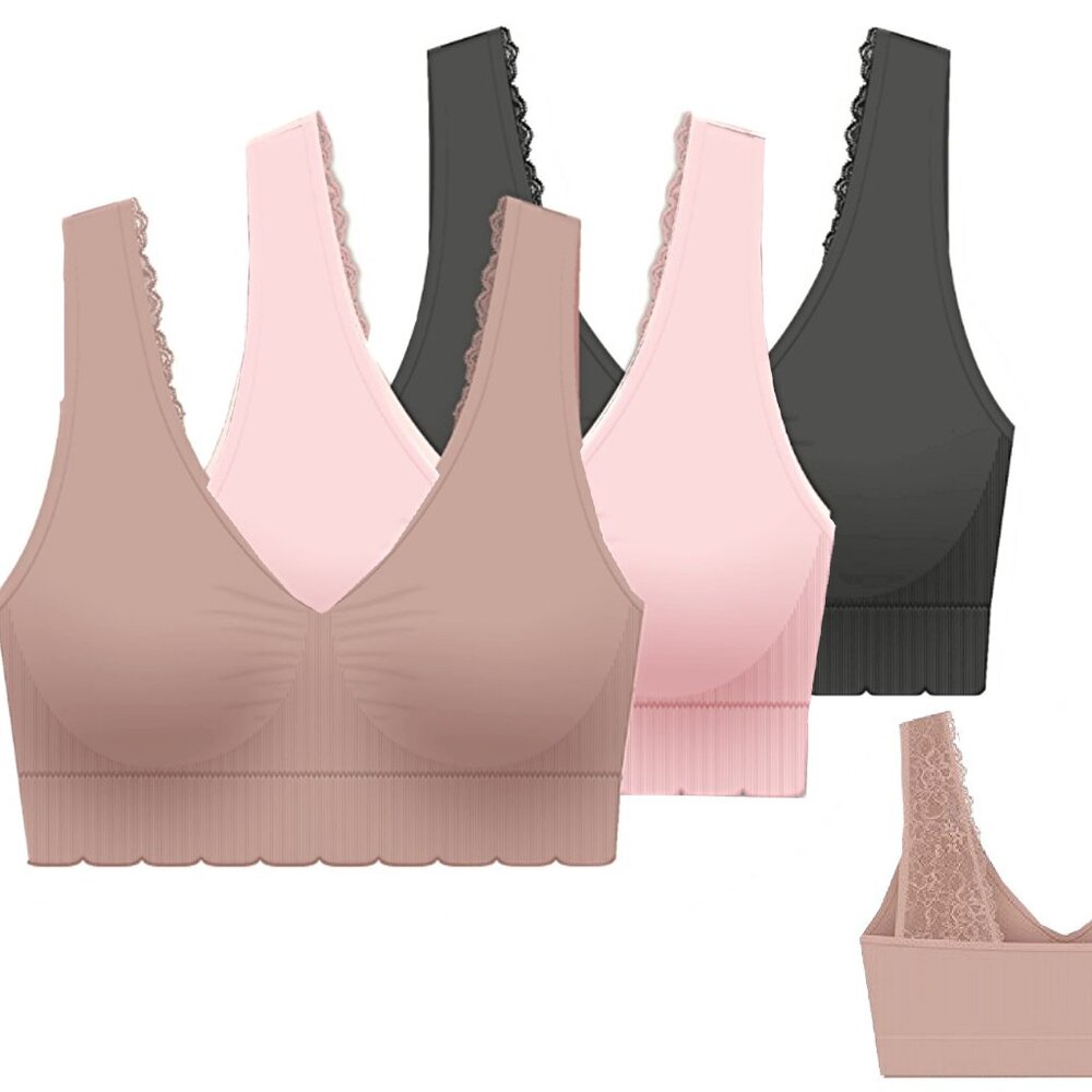 Delta Burke Seamless Padded Comfort Bras w/ Lace Back Straps and Removable Pads